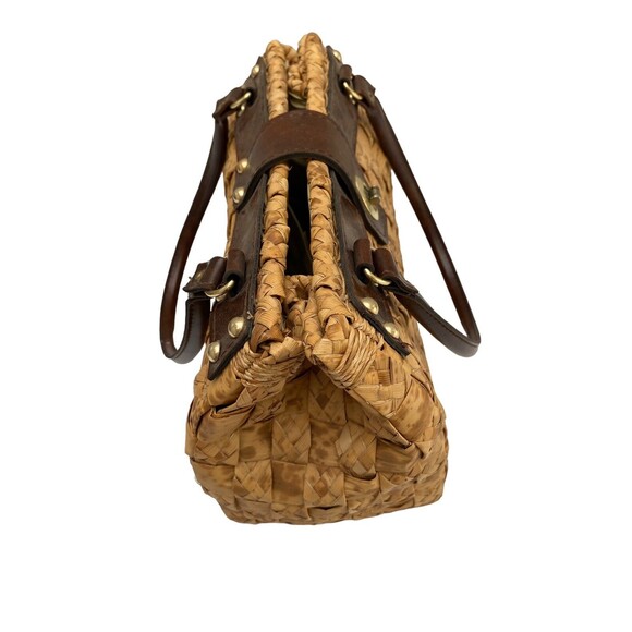 Vintage MR. ERNEST Woven Wicker Handbag Brown Leather Top Handle Bag Purse - Picture 4 of 9